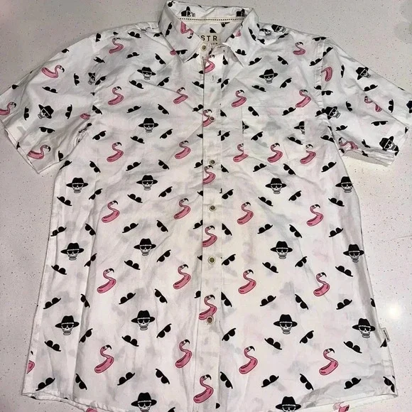 VSTR Men’s short sleeve button down Skulls Flamingos Shades graphics L - Picture 1 of 6